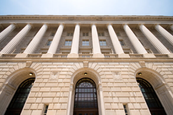 Front of the IRS building in Washington DC.