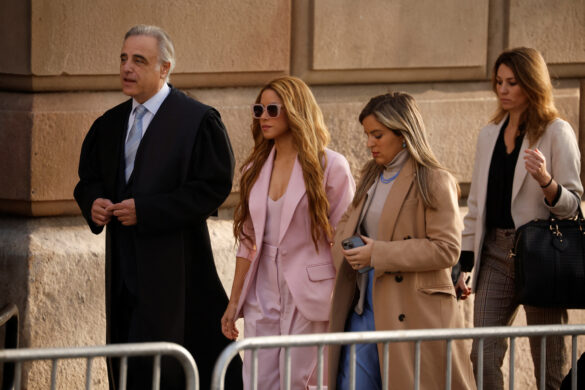 Colombian singer Shakira and her lawyer Pau Molins arrive at court for her trial facing allegations of tax fraud in Barcelona, Spain