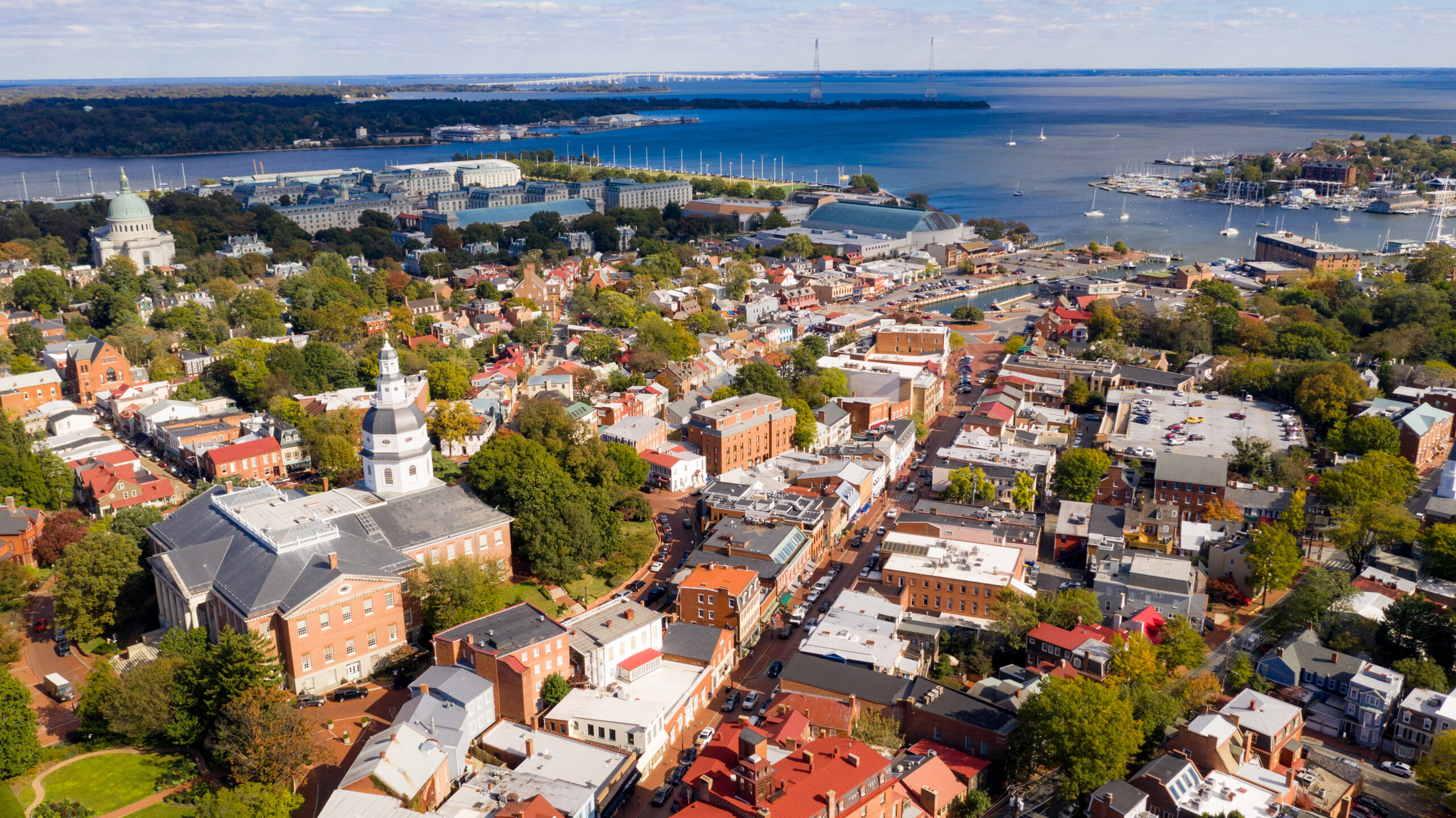 aerial; cityscape; place; landmark; md; street; scene; annapolis; architecture; historic; sunset; location; capitol; chesapeake; town; small; america; downtown; usa; historical; city; maryland; american; skyline; capital; rooftop; united; buildings; tower; roof; states; state; house; arundel; statehouse; chapel; townscape; cathedral; building; government; college; university; naval; school; dome; academy; bridge; harbor; eastport bridge;