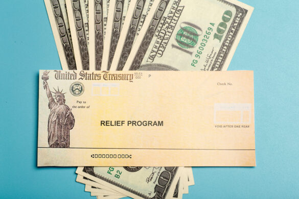 USA dollars background. American rescue plan, USA relief program, stimulus check and Act of 2021 concept. Money, business, profit and livelihood idea